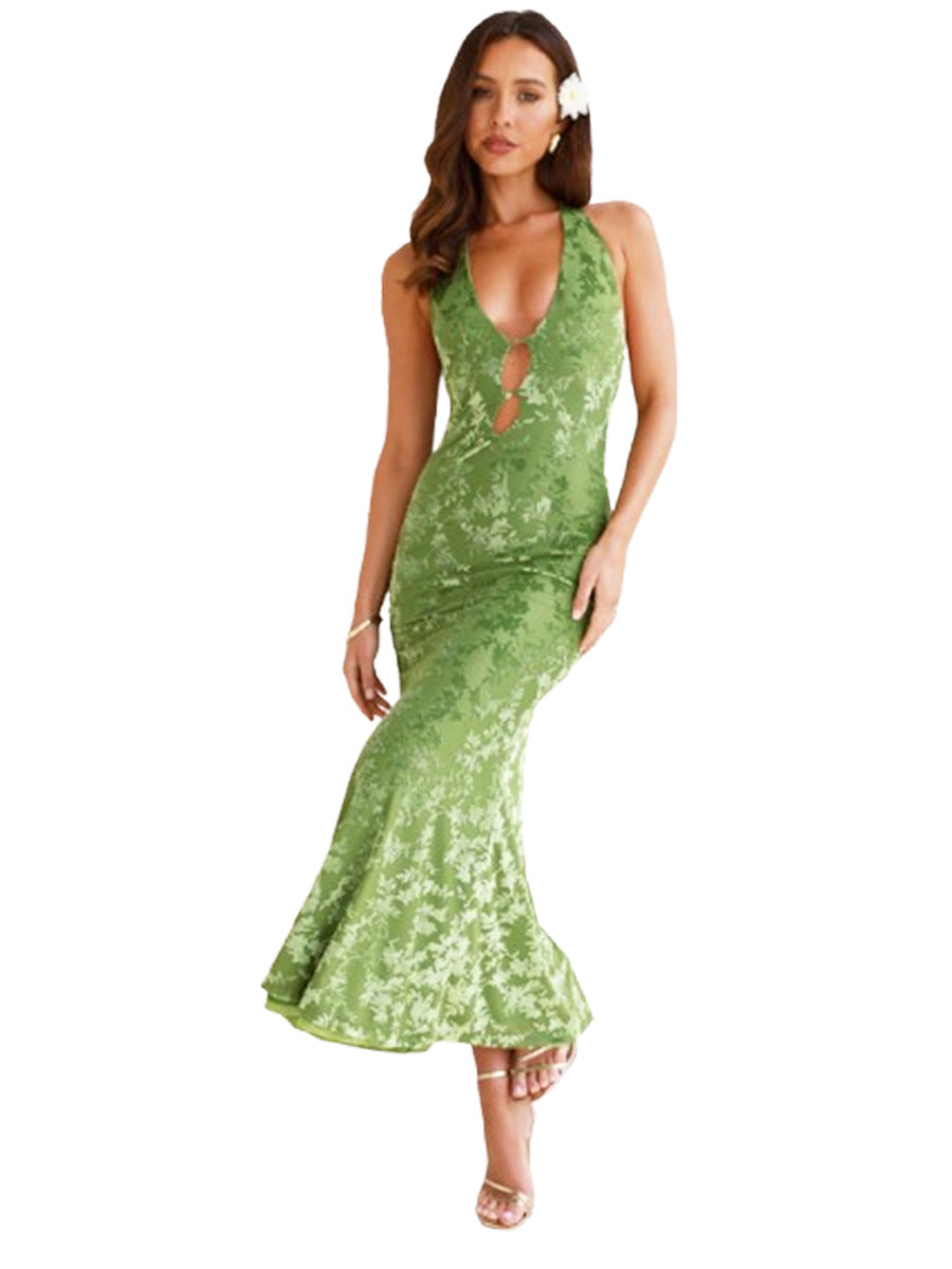 Women Summer Temu Backless Hollow Lace-Up Halter Neck Dress 5