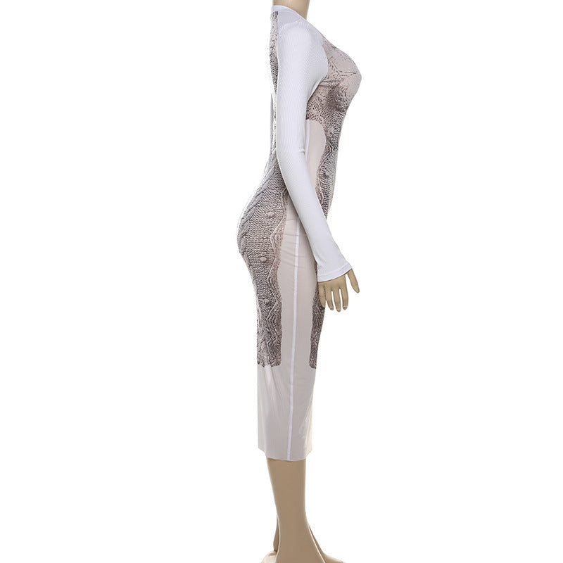 Autumn street sexy mesh See-Through slim dress 7