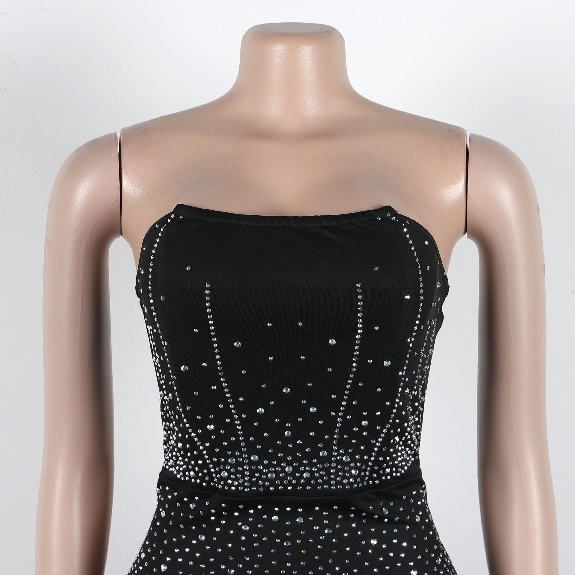 Sexy Beaded Strapless Elastic Back Slit Slim Long Dress 6