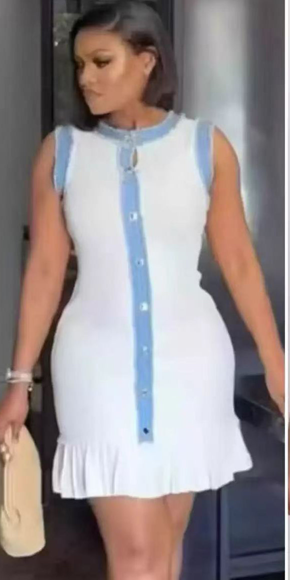 Summer Knitting Sleeveless Bodycon Short Dress