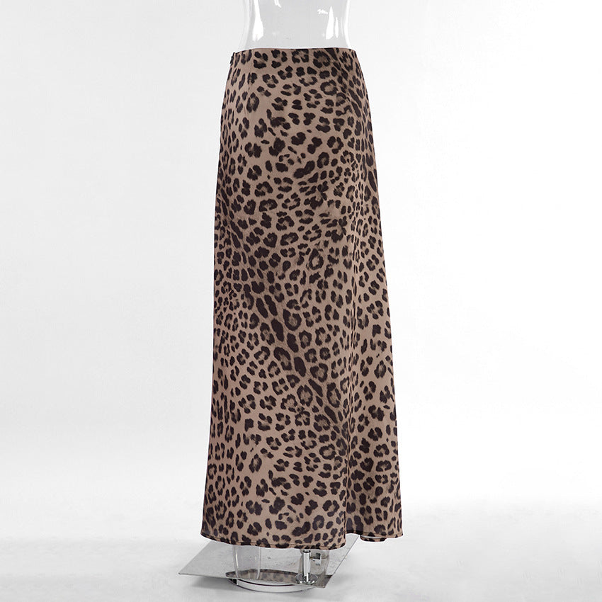 Women leopard print satin fishtail skirt 8