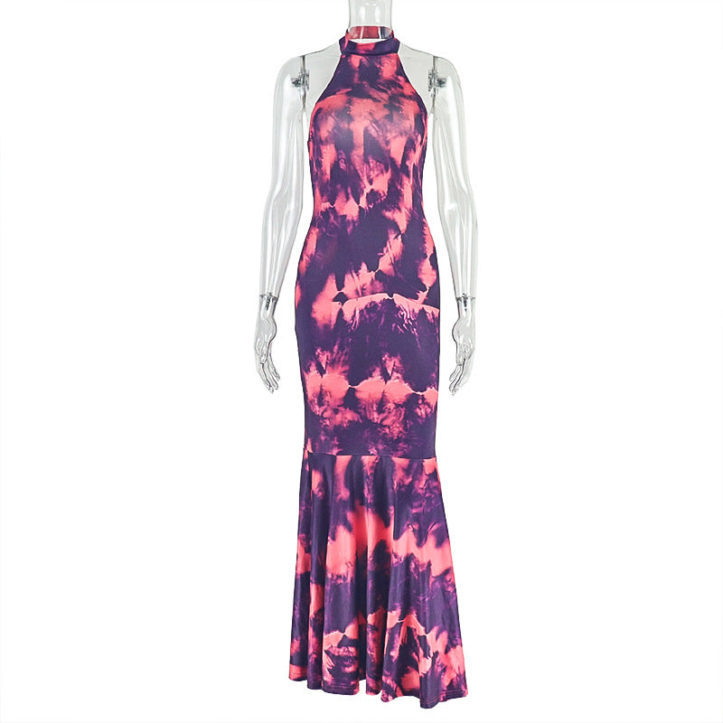 Elegant Printed High Neck Long Dress 5