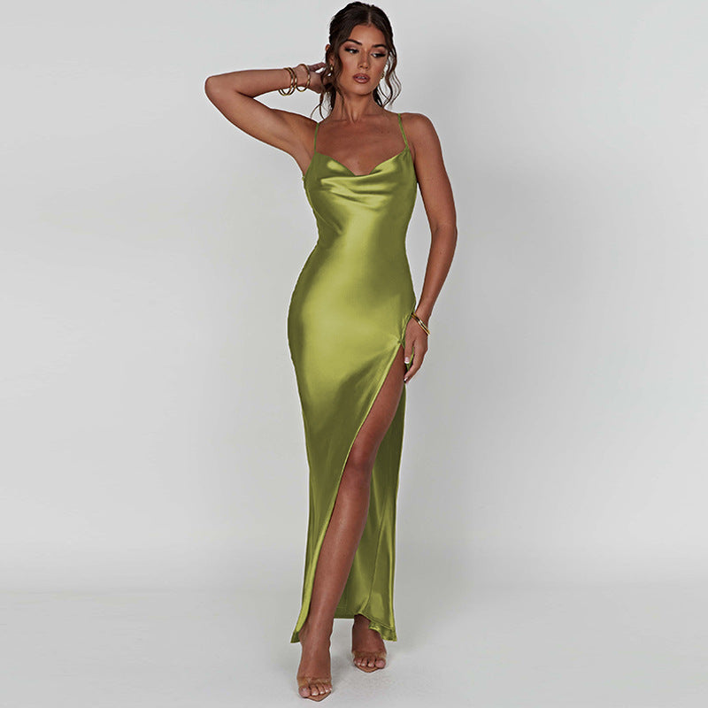 Women Summer Sexy Backless Slit Strap Dress 3