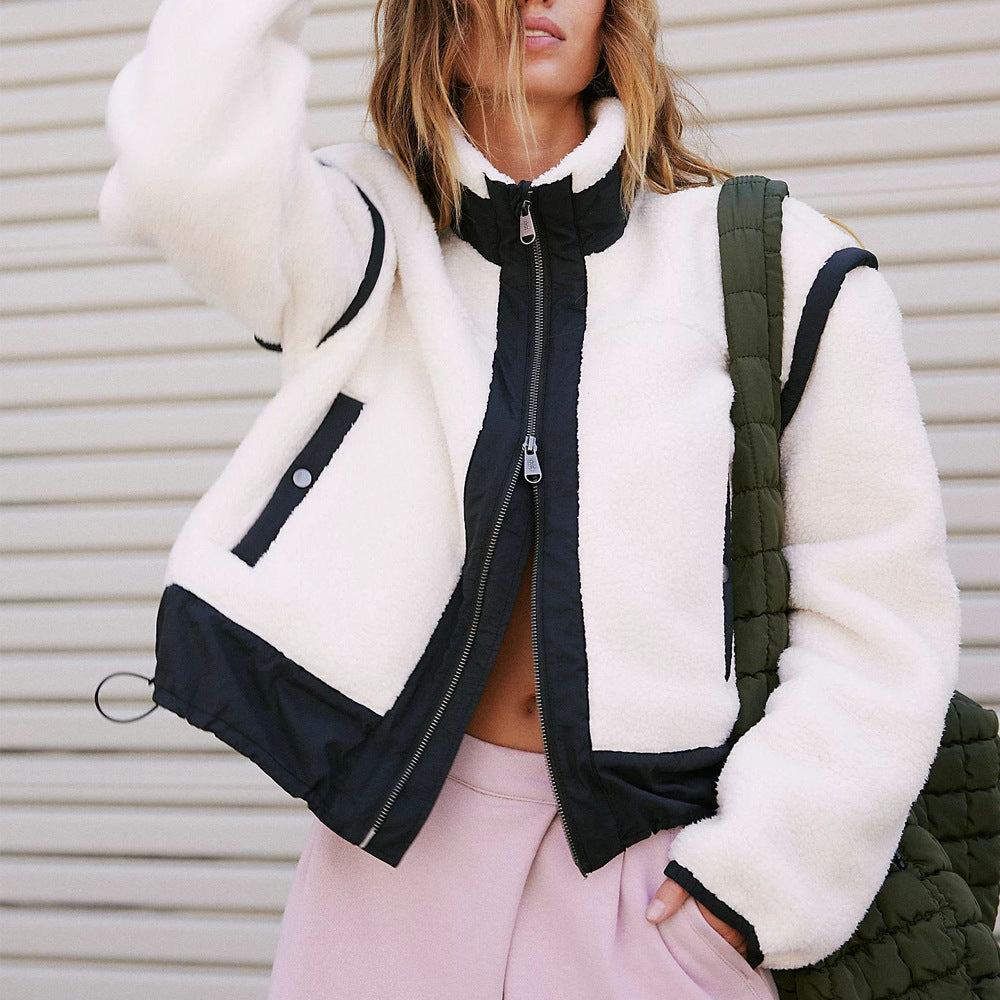 Women Stand Collar Outdoor Sherpa Cardigan Zip Jacket 7