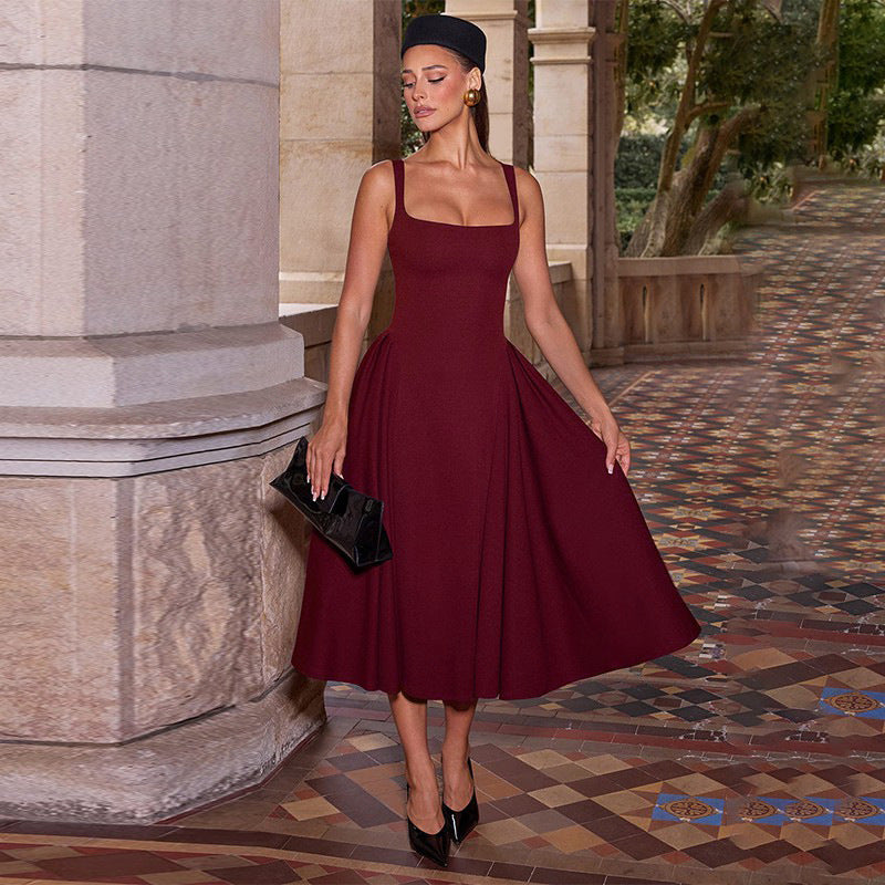 Women's Strapless Square Neck Sexy Low Back Slim Waist Chic Maxi Dress 5