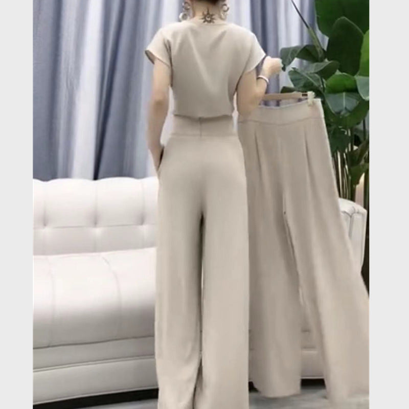 Fashion Suit Pile Collar Slim Fit Small Shirt + Wide Leg Pants Set 8