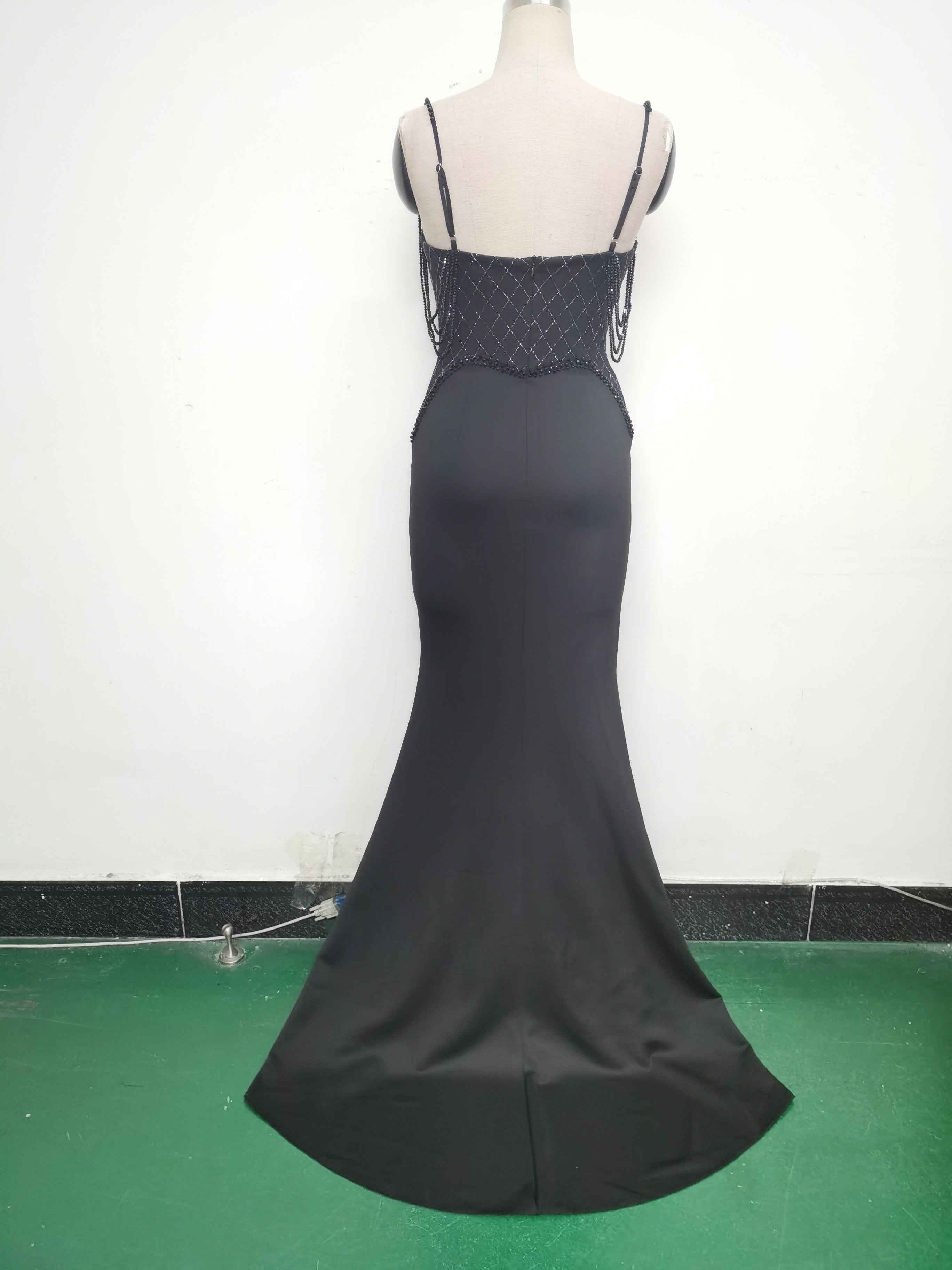 Women lace mesh herringbone Lace-Up beaded Formal Party evening dress 36