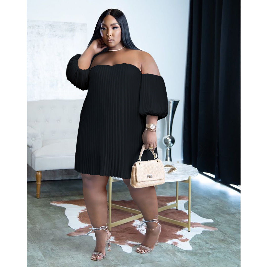 Fashion Plus Size Women's Chiffon Pufff Sleeve Drape Pleated off shoulder loose Dress 4