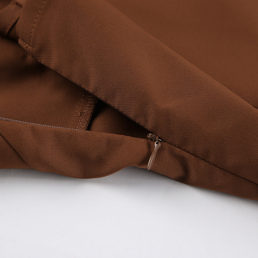 Women Brown Sleeveless Suspender V-Neck Slit Tank Top Long Pants Two-piece Set 11