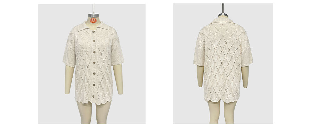 Women Spring Summer Turndown Collar Casual Short Sleeve Knitting Top 16