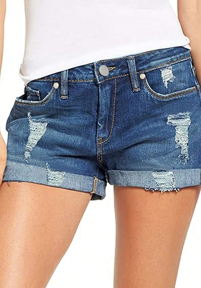 Women Stretchy Ripped Denim Shorts