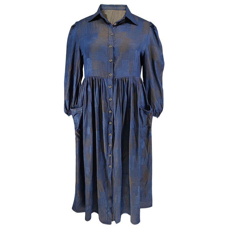 Plus Size Women Button Turndown Collar Long Sleeve Maxi Dress 6