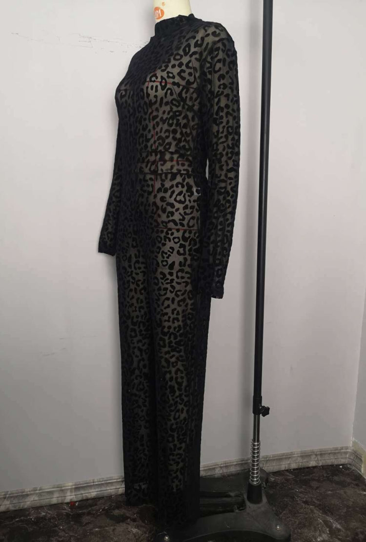 Summer Print Black Sexy Transparent Long Sleeve Formal Jumpsuit 4