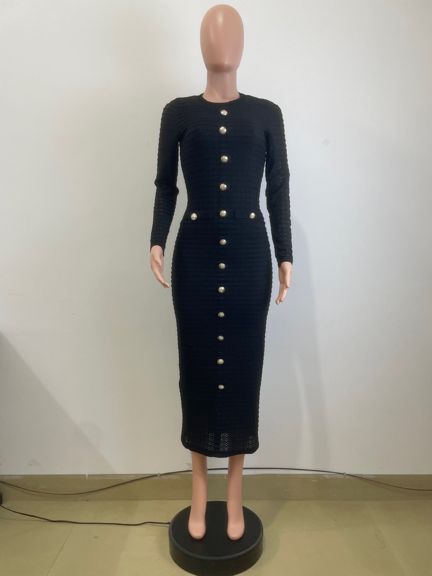 Women Autumn French Retro Knitting Long Sleeve Dress 10