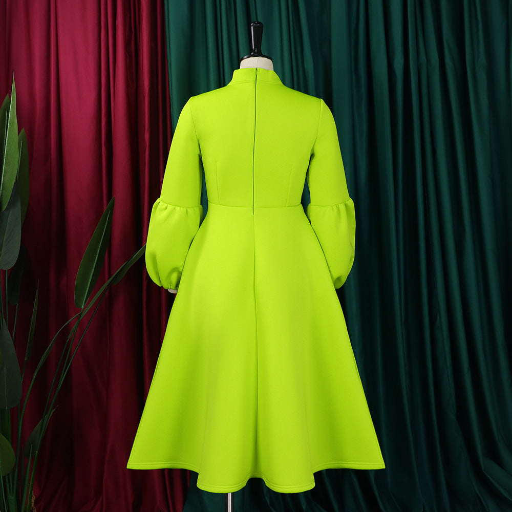 Women's Puff Sleeve Bow Tied High Waist A-Line Party Dress 33