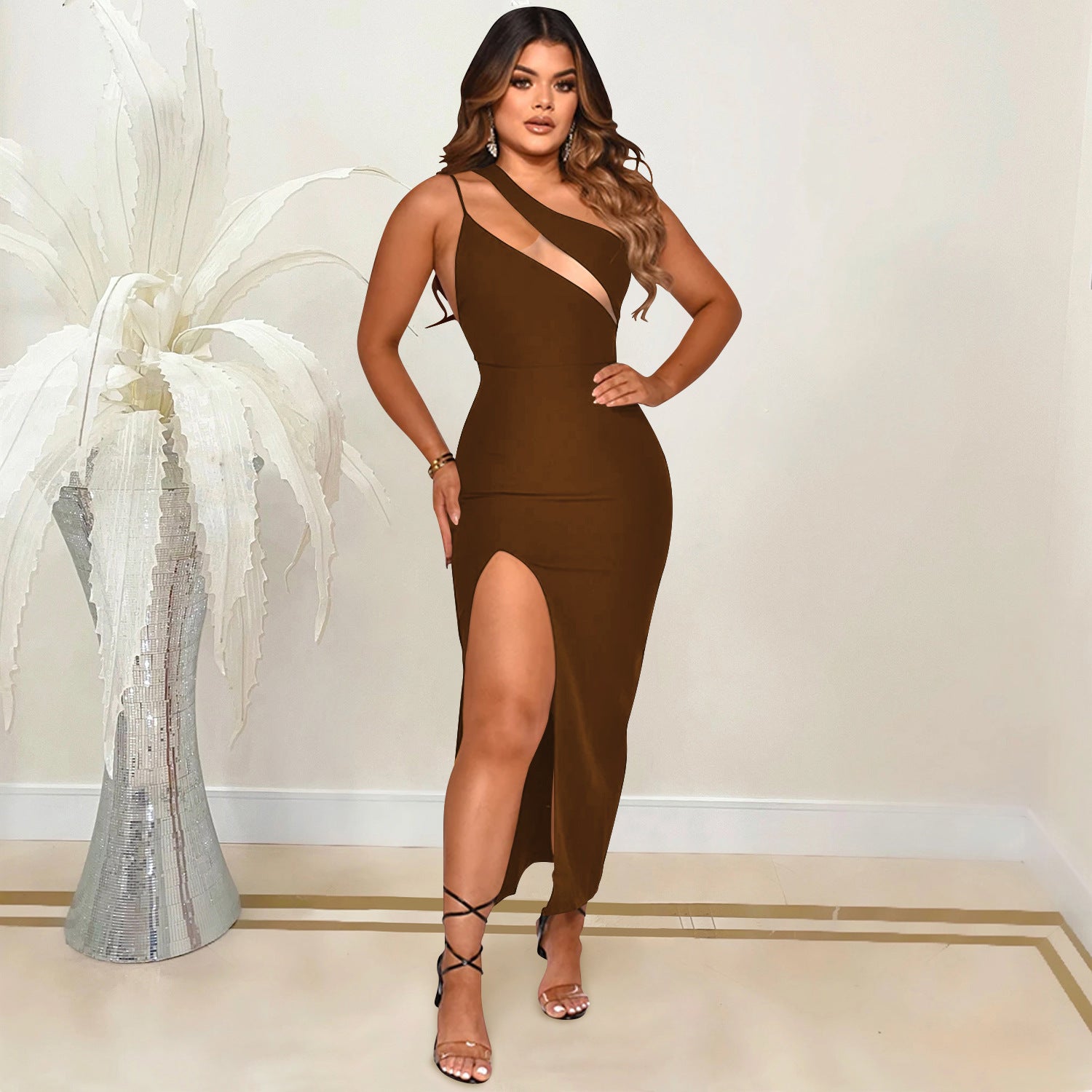 Women sexy irregular sleeveless slit dress 9