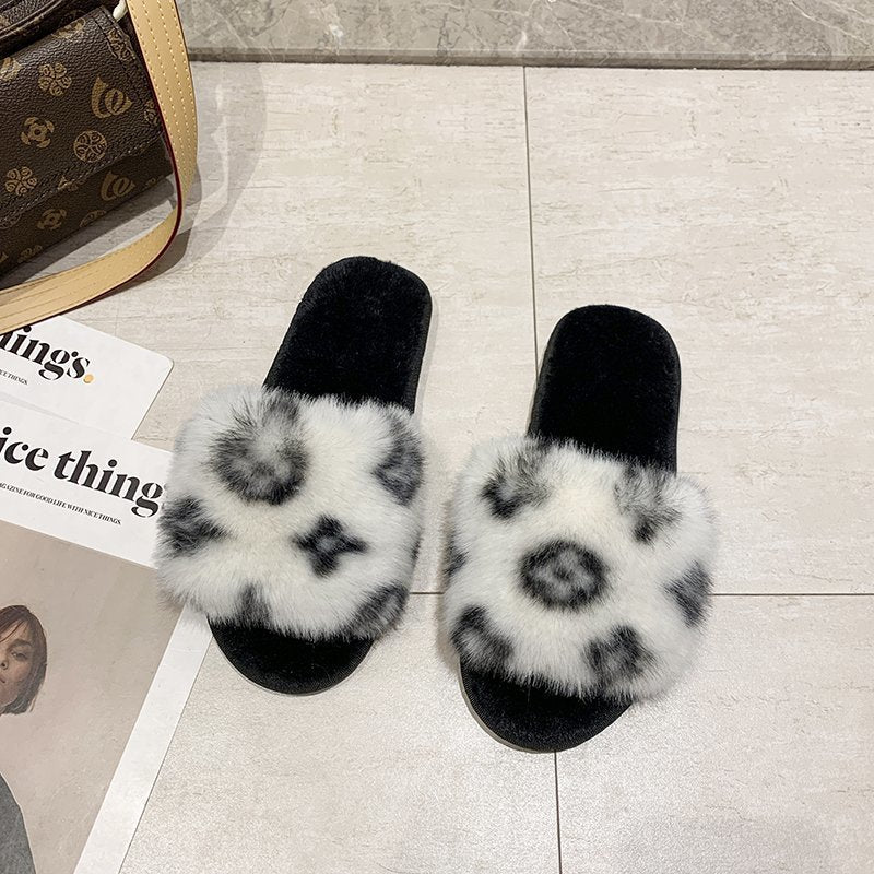 fur flat slippers women's home rabbit fur cotton slippers 11