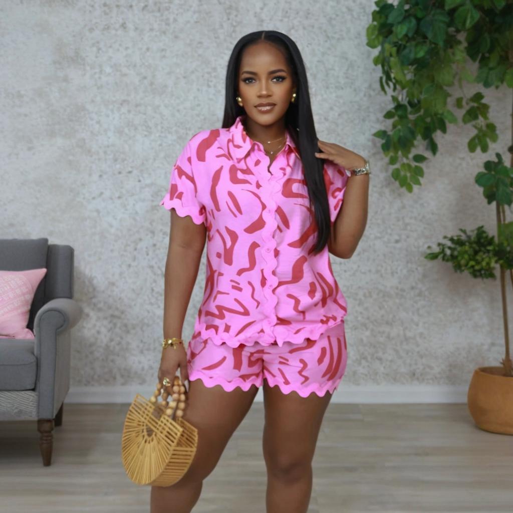 Women Casual Summer Print Top and Shorts Two Piece Set 3