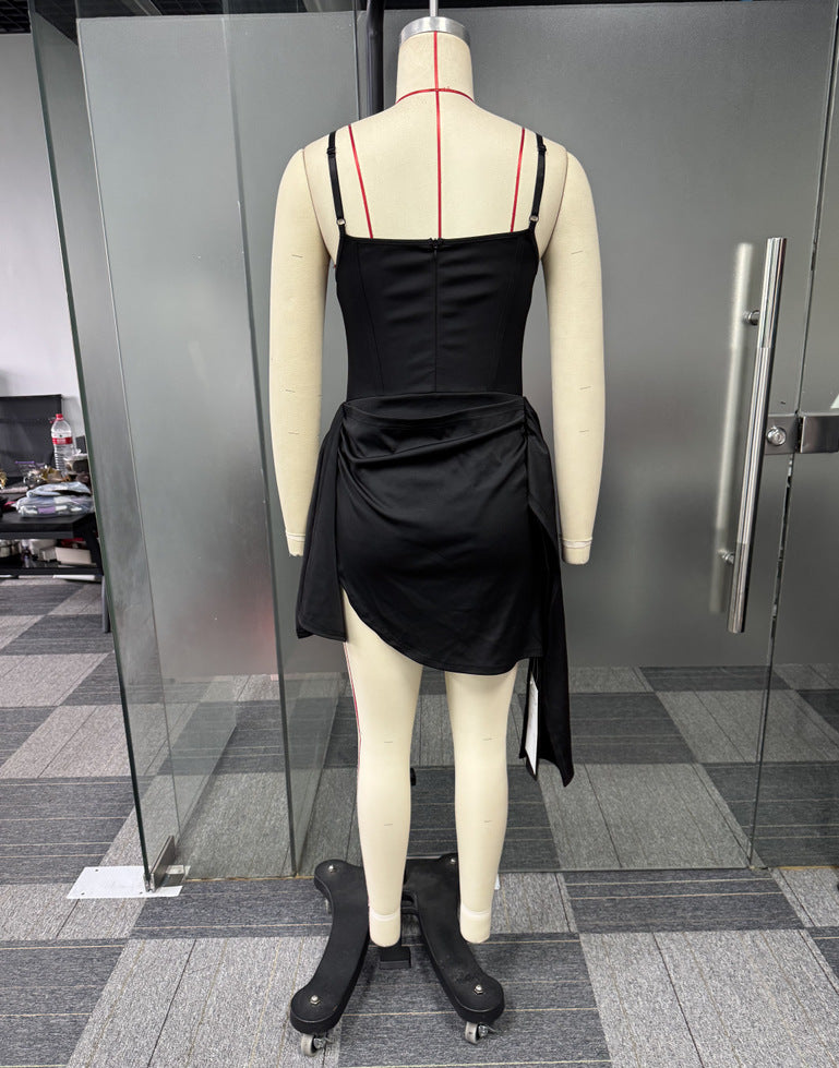 Elegant See-Through Beaded V-Neck Strap Slim Waist Stretch Club Dress 5