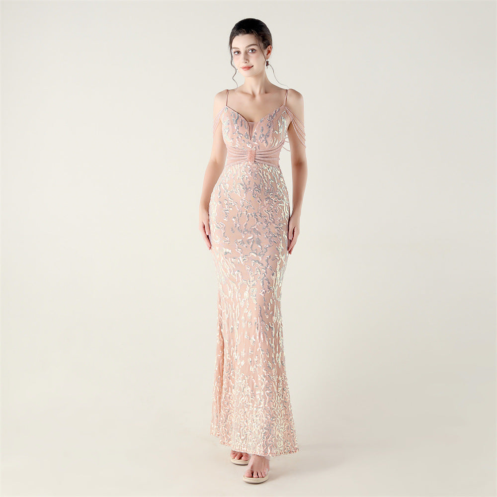 Beaded Sequin Fishtail Evening Dress Wedding Formal Party Gown 24