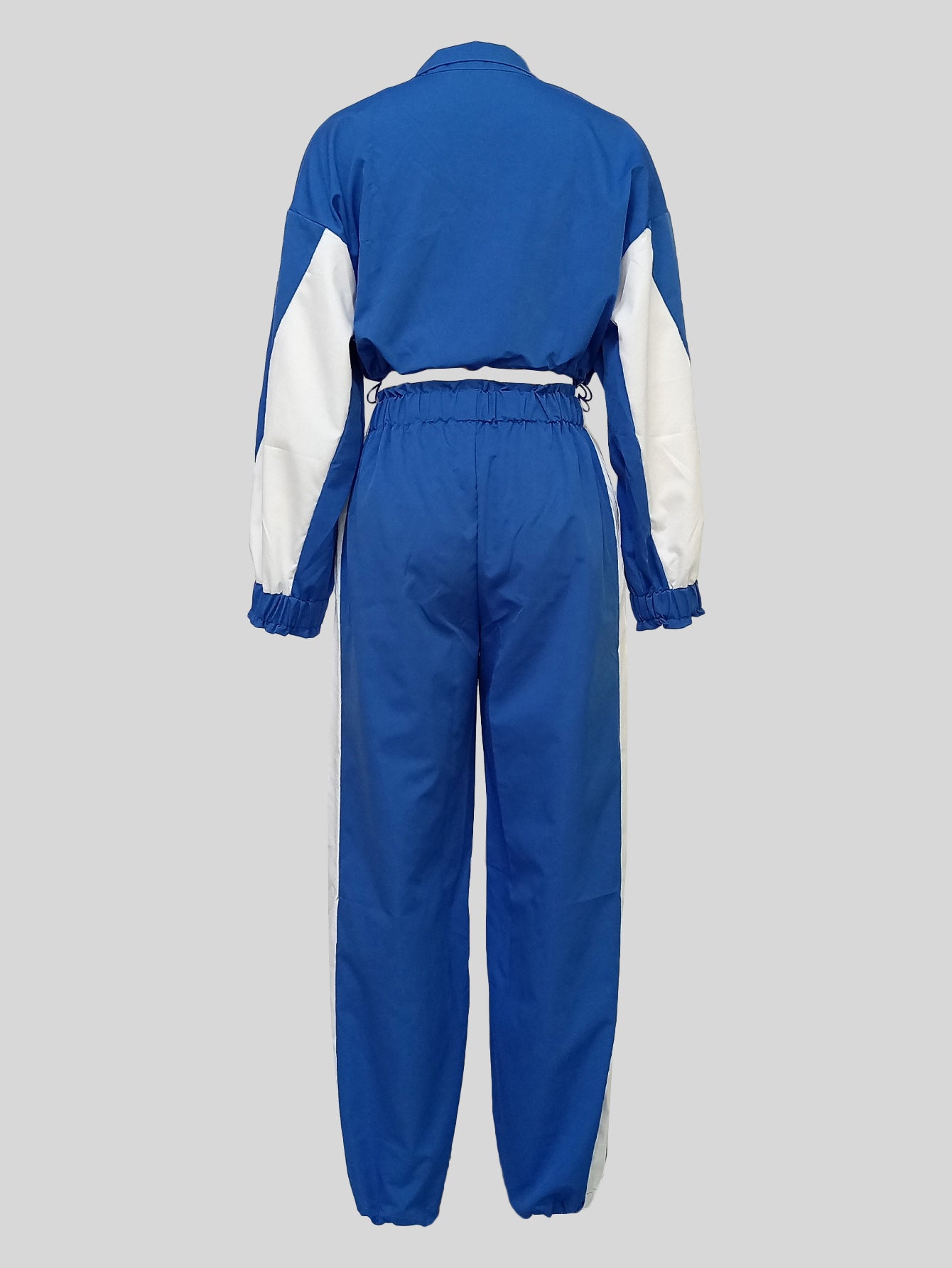 Women Casual Long Sleeve Zipper Top Drawstring Straight Pants Two-piece Set 5