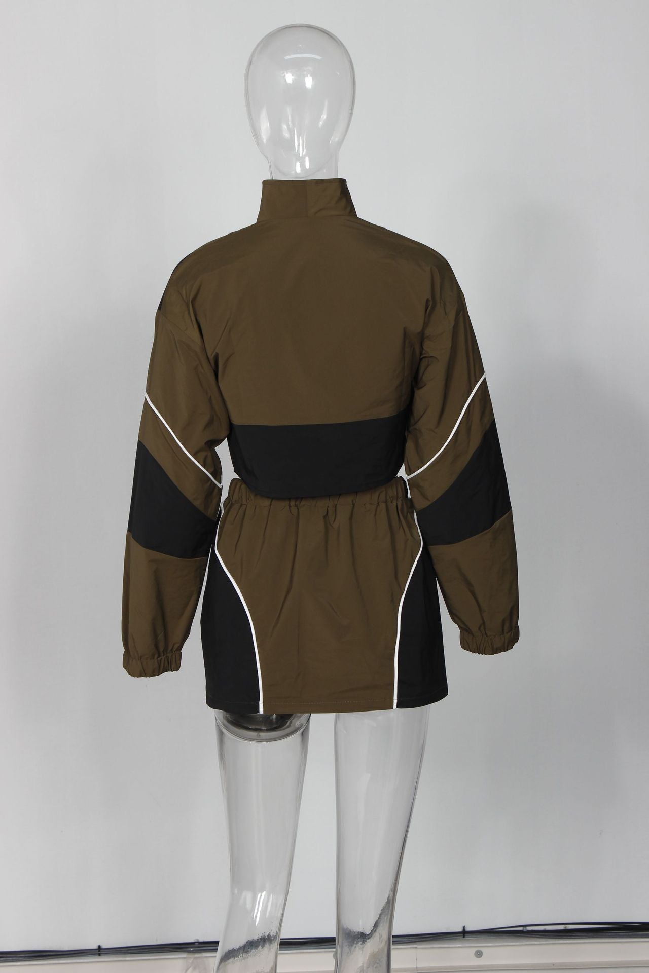 Autumn Sexy Sports Style Loose Casual Contrast Color Long Sleeve Jacket Short Skirt Women Two Piece Set 16