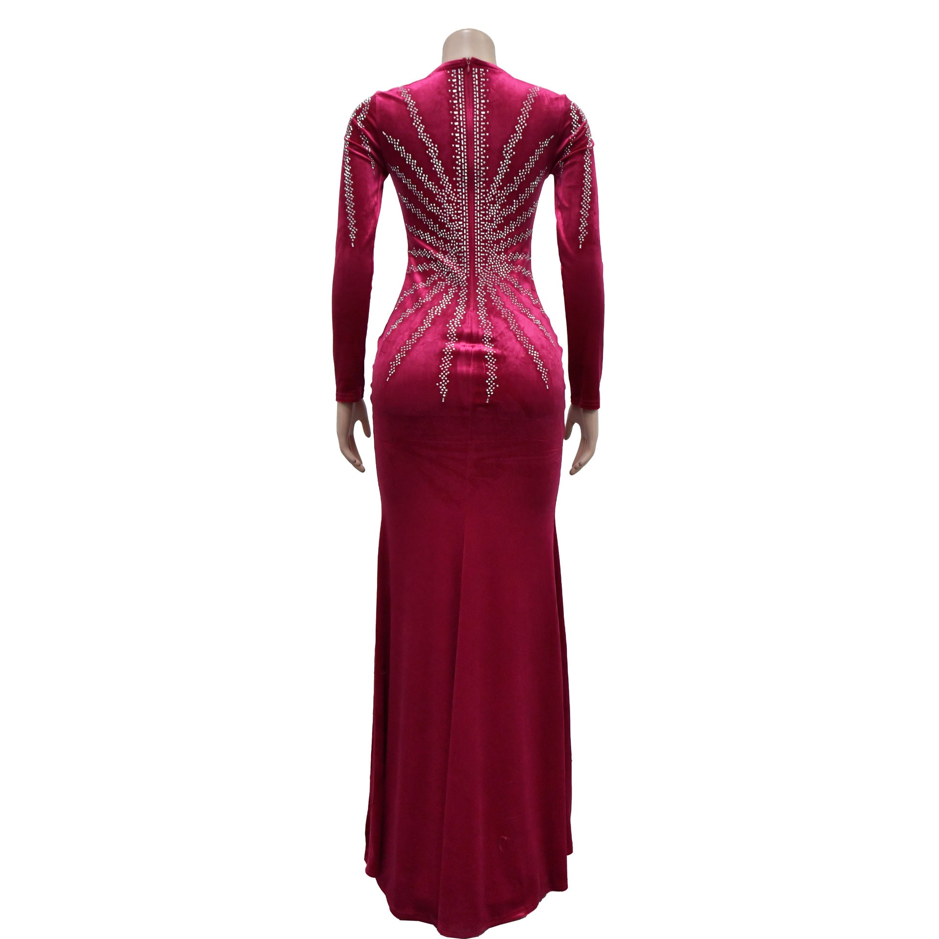 Women Solid Sexy Beaded Long Sleeve Dress 17
