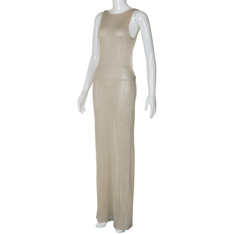 Women Fall Sexy Backless Suspender See-Through Slit Dress 7