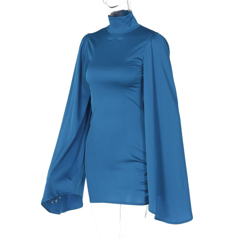 Women Autumn and Winter Turtleneck Solid Sexy Bodycon Dress 12