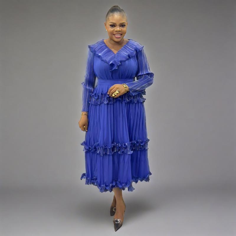 Plus Size African Women Shiny V-neck elegant dress 4