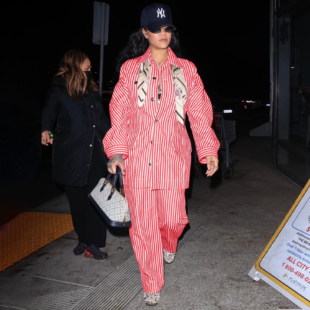 Button Stripe Long Sleeve Shirt & Wide Leg Pants Two-Piece Set 3