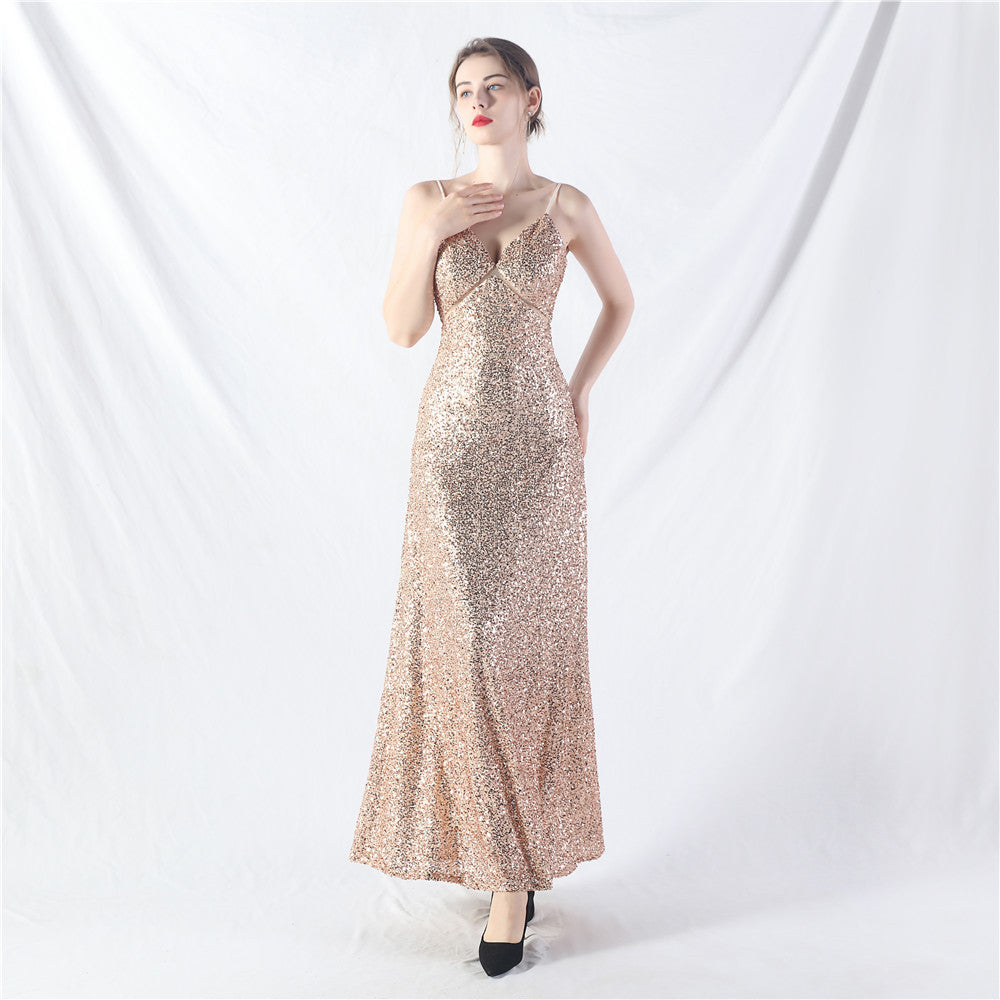 Elegant Strap V-Neck Sequined Evening Dress 6