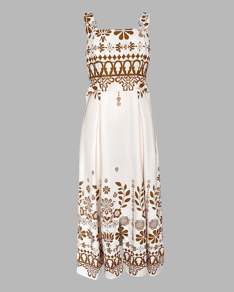 Women Square Neck Print Holidays Maxi Dress 5