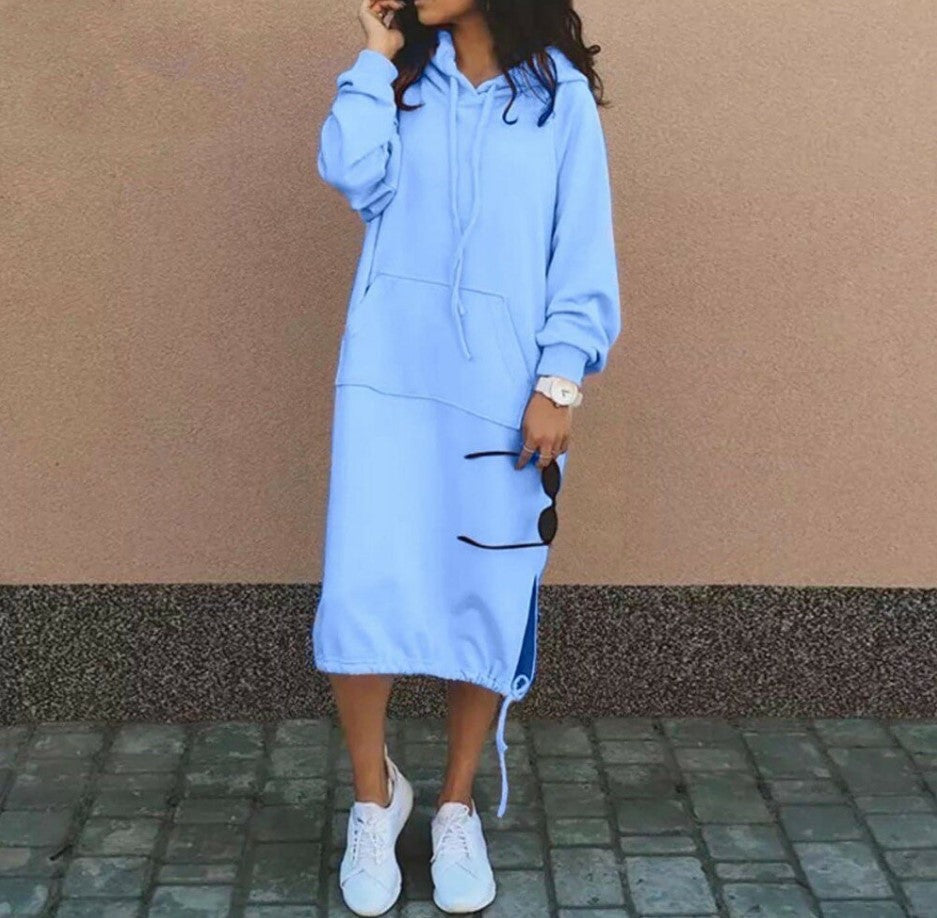 Plus Size Solid Color Long Hoodies Dress 9