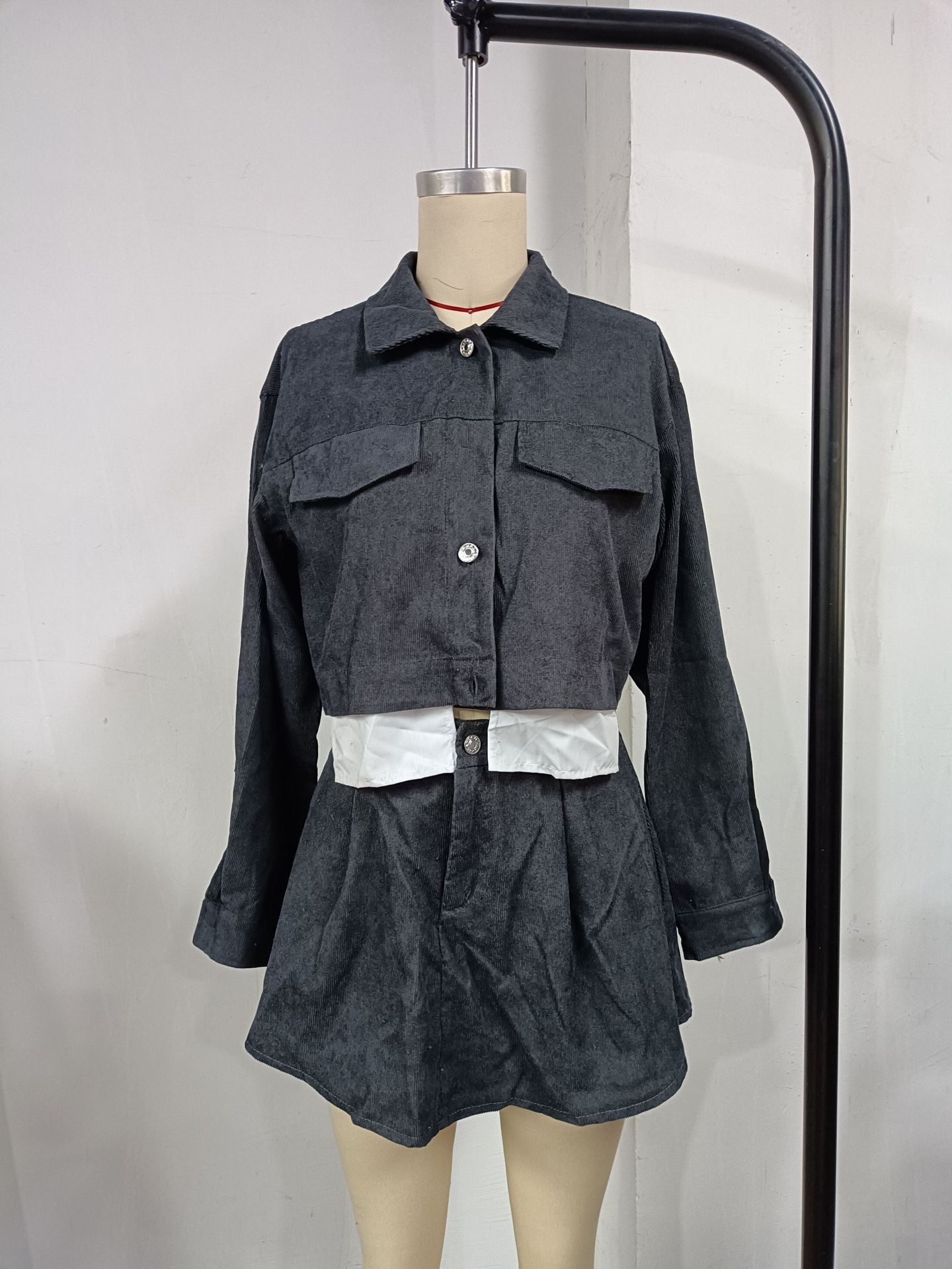 Women Sexy Crop Jacket Cargo Skirt Two-piece Set 11