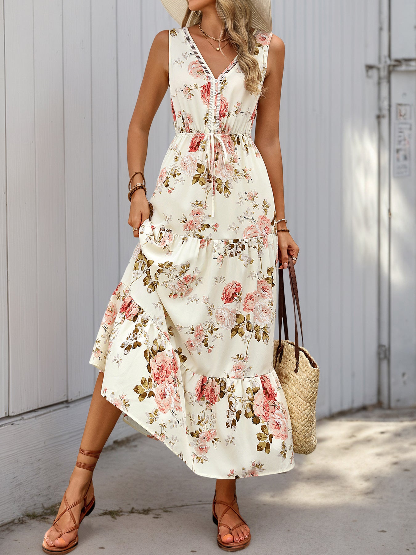 summer women's floral printed sleeveless V-neck casual dress 6