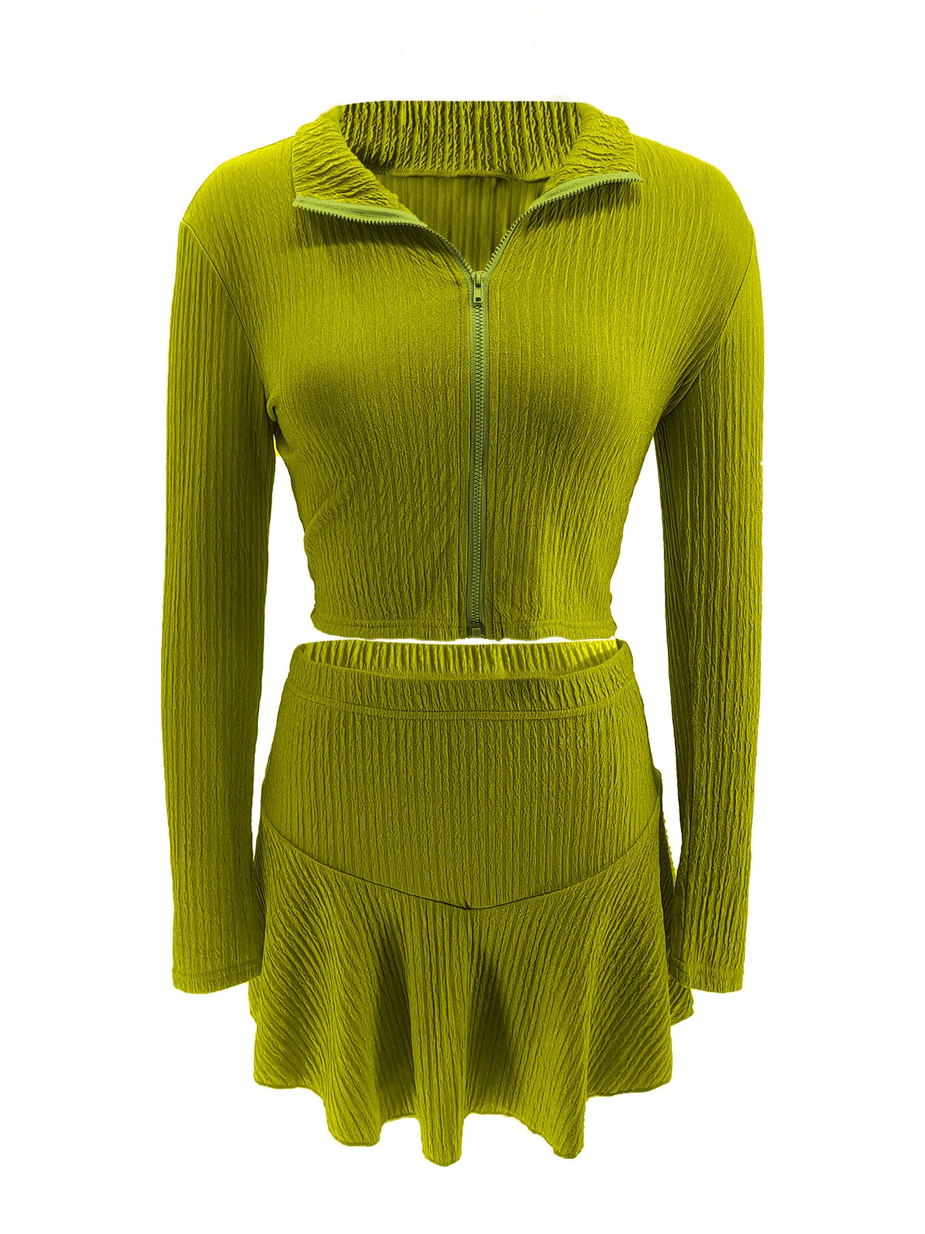 Women Solid Zippered Cropped Top Two-piece set with ruffled skirt 62