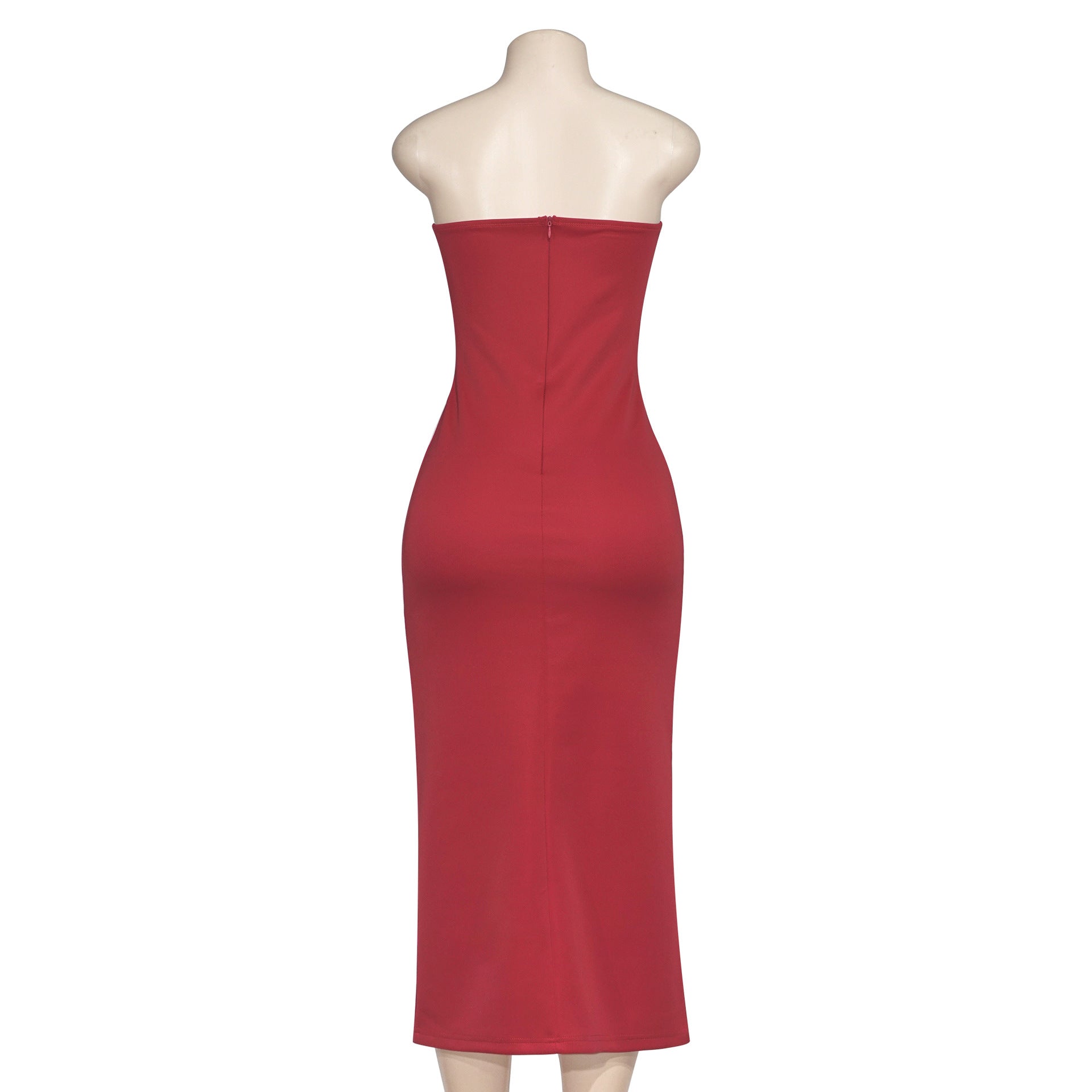 Solid Color pocket sleeveless sexy strapless slim fit high waist A-line Dress 8