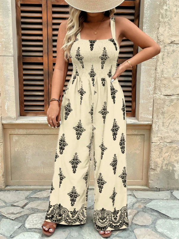 Women summer elegant bohemian sleeveless print jumpsuit 5