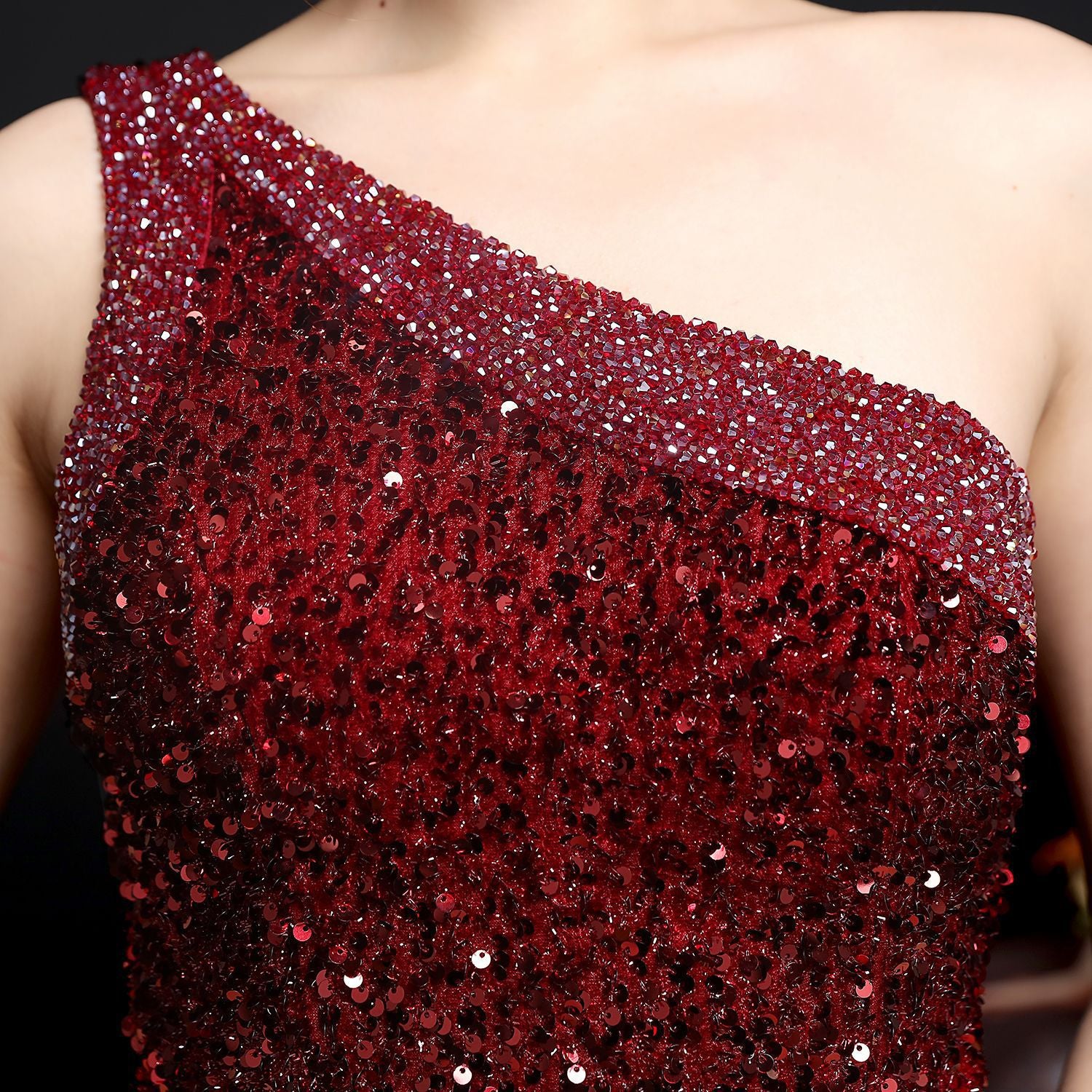 Summer Side Slit One Shoulder Sequin Evening Dress 19