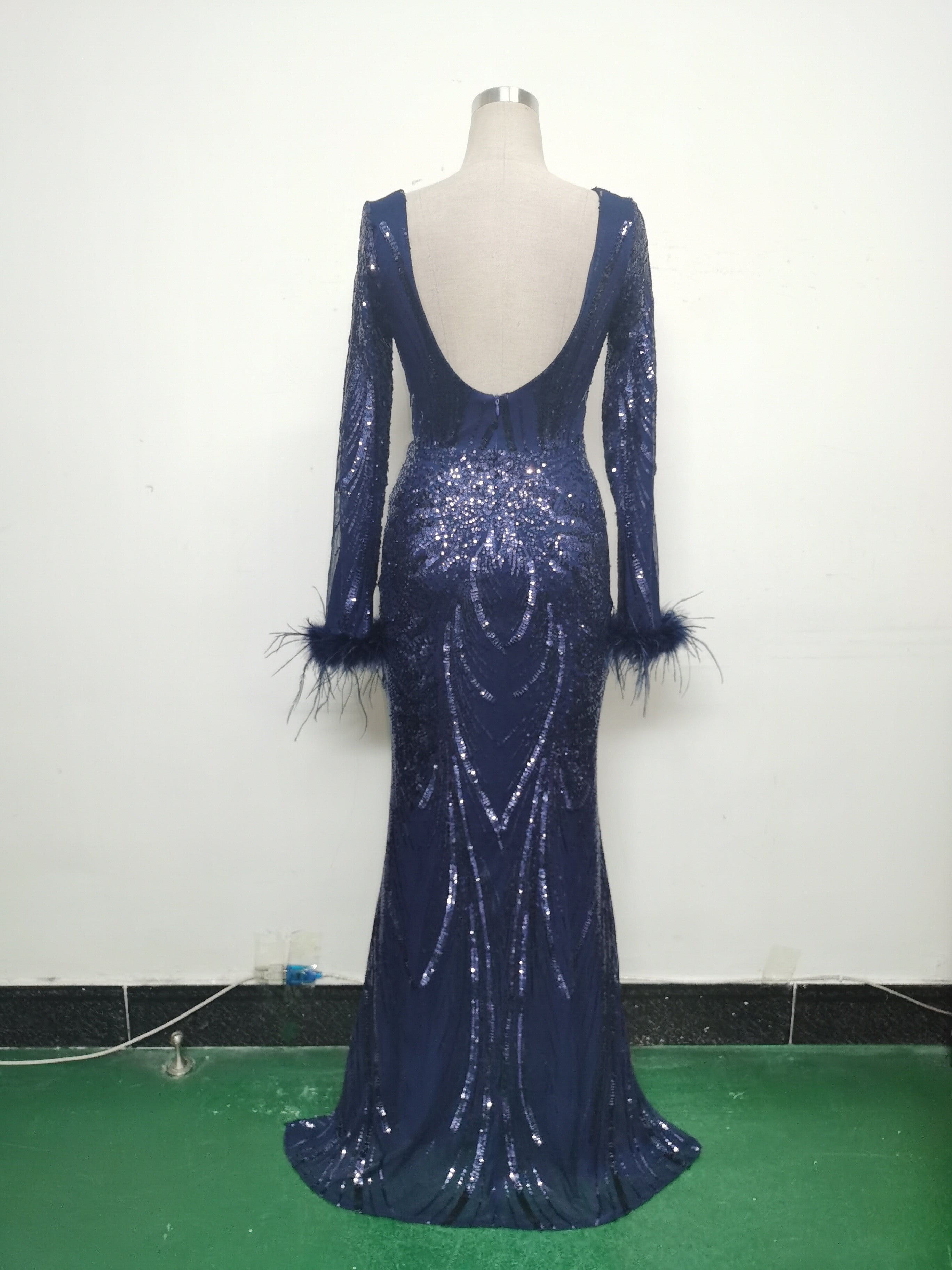 Women Positioning Flower Ostrich Feather Evening Dress 27