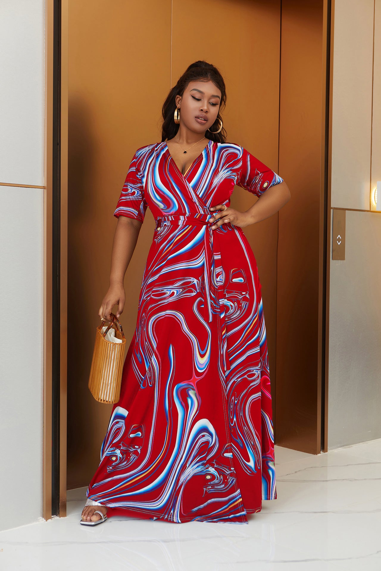 Plus Size Women Bohemian Tie Dye Casual Slit Beach Short Sleeve Dress 13