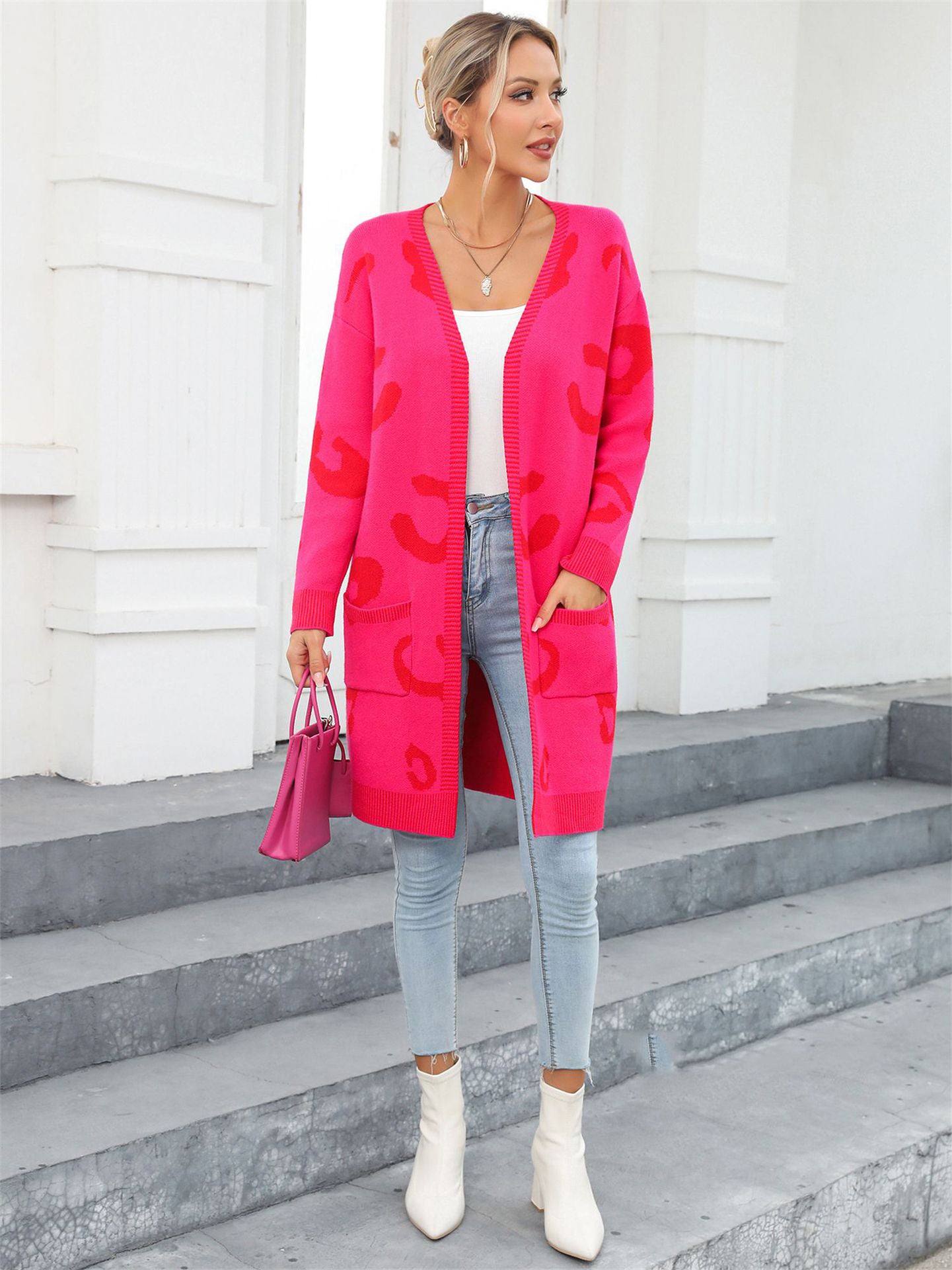 Plus Size Women Fall and Winter Leopard Knitting Cardigan Sweater 10