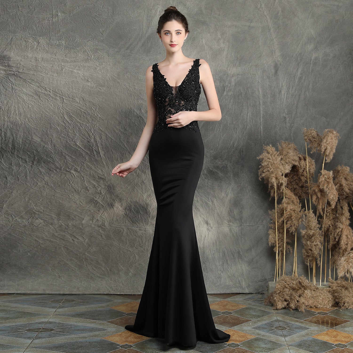 Women Elegant Appliquéd Beaded Formal Party Maxi Mermaid Evening Dress 13