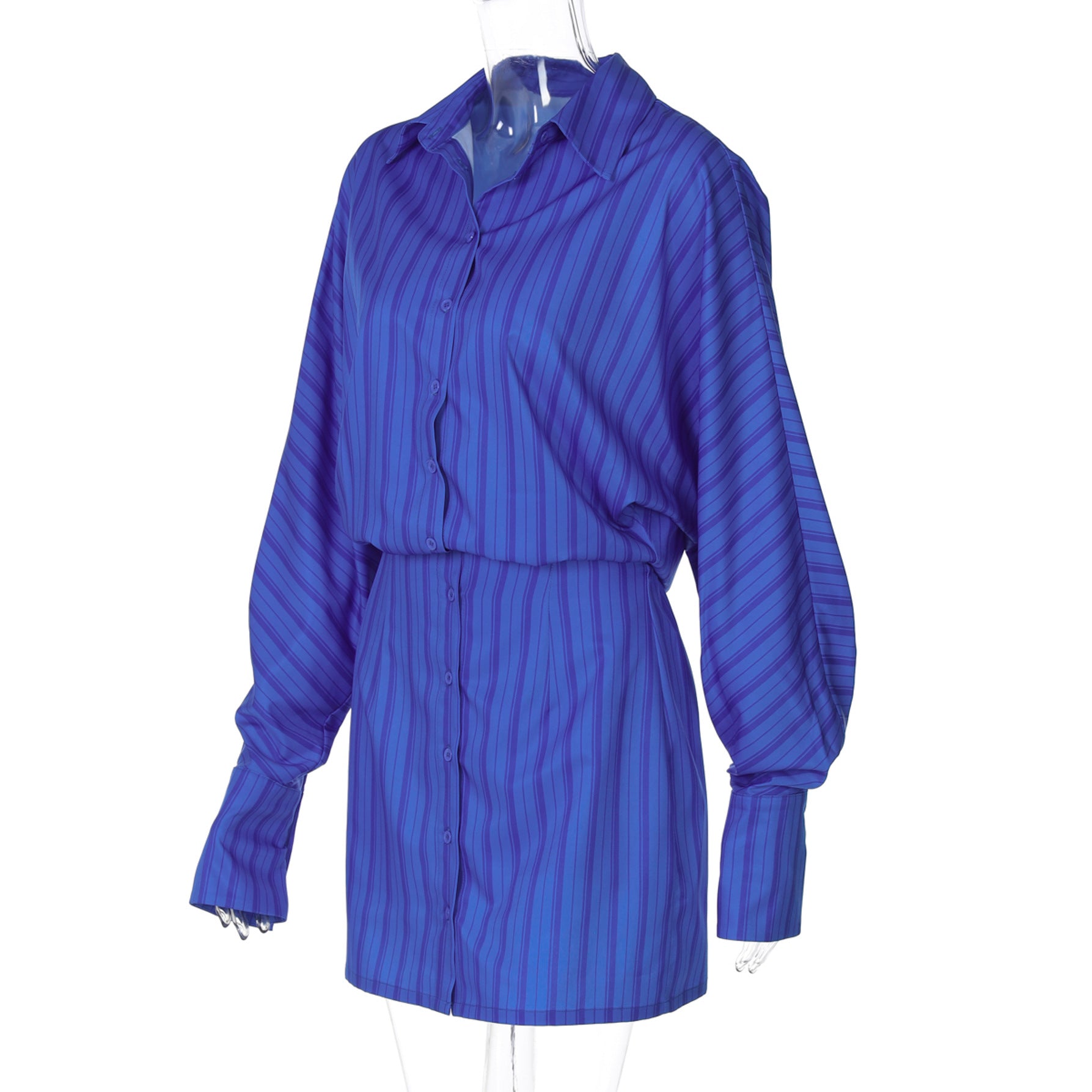 Women's Fashion Chic Striped Pattern Turndown Collar Fake Two-Piece Tight-Fitting Bodycon Dress 7