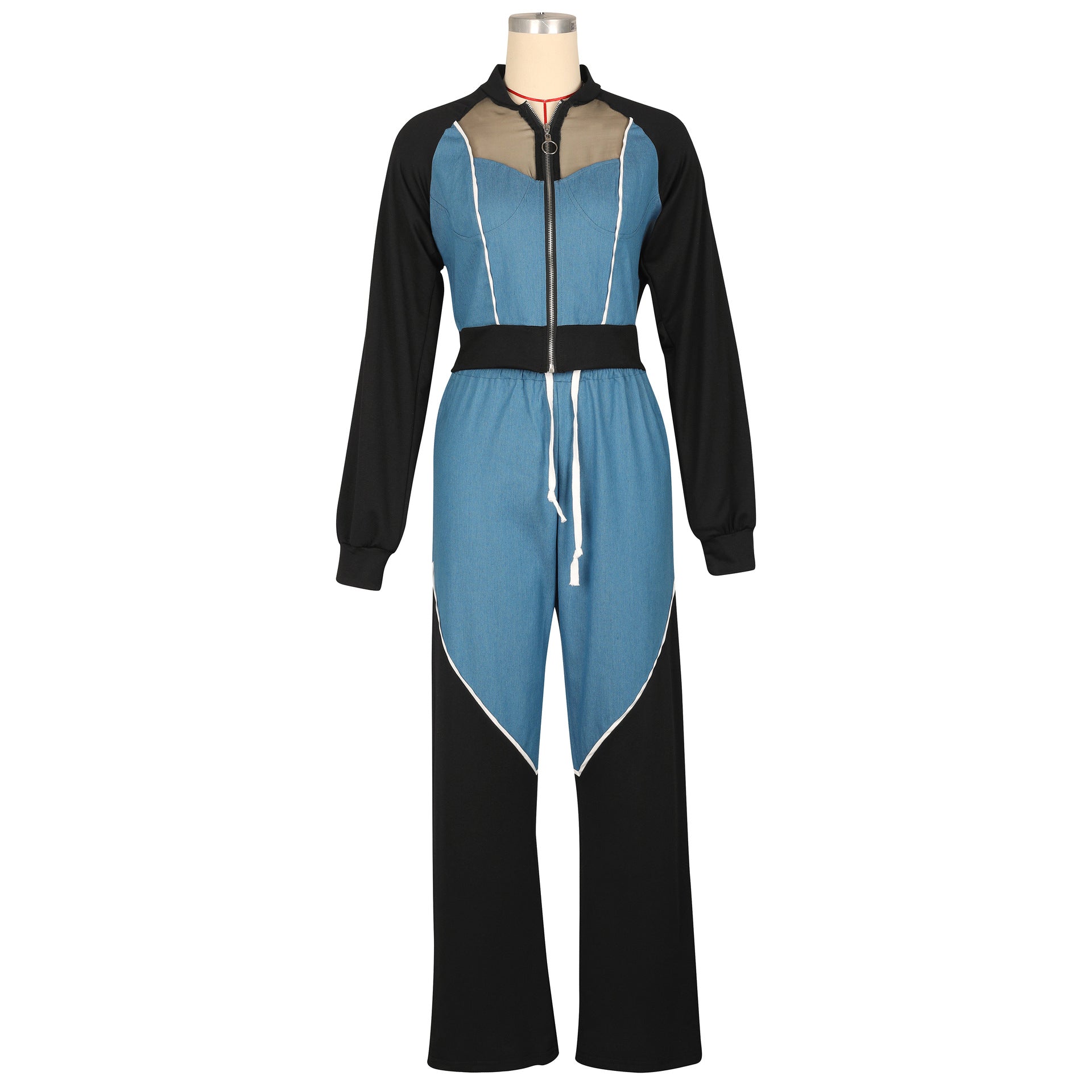 Women Denim Patchwork sports Hoodies and Pants two-piece set 5