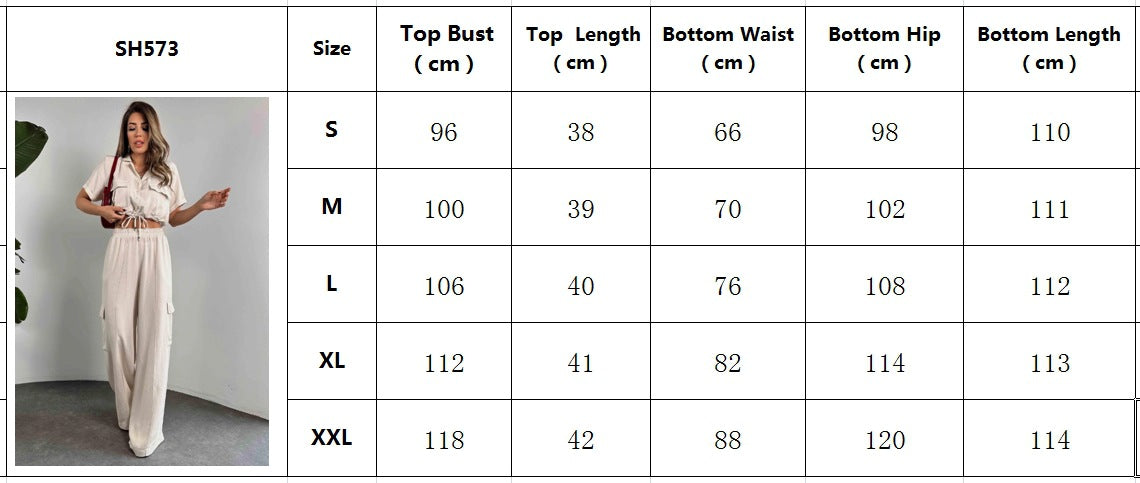 Women Summer Casual Short Sleeve Top and Cargo Pants Two-piece Set 12