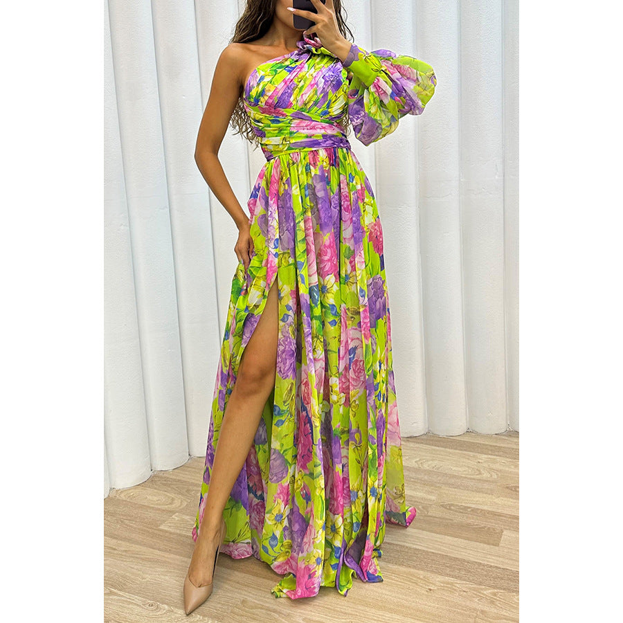 Autumn and Winter Loose Multicolor Slash Shoulder Slit Loose party Dress 4