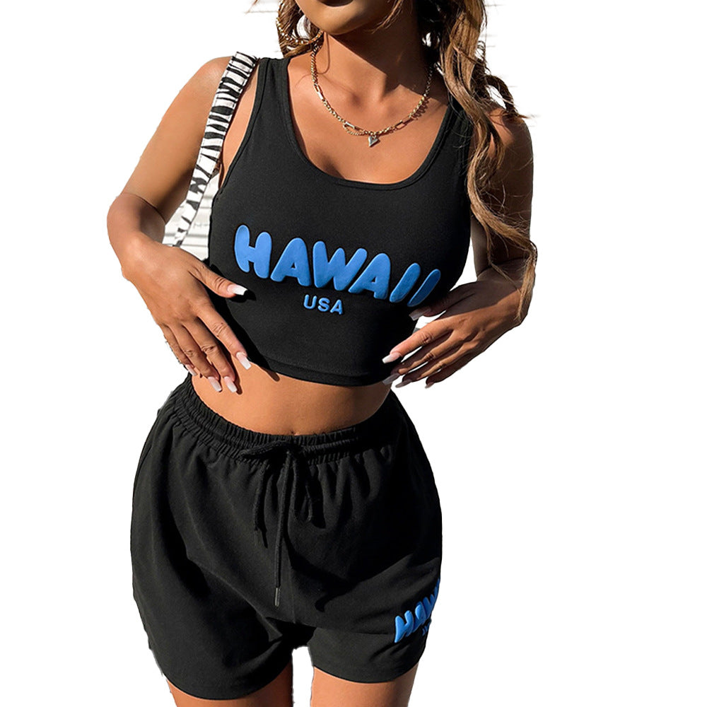 Printed Women's Tank Top Shorts Two-Piece Set Stretch Slim Fit Tight Fitting Sports Outdoor Wear Home Clothing 6