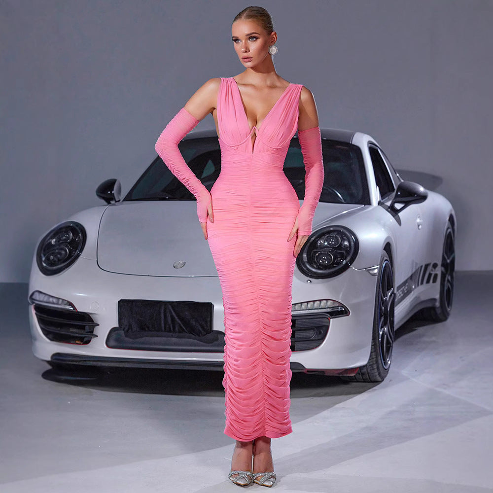 Women Pleated Slit Dress